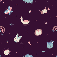 Seamless pattern of cute animals illustration