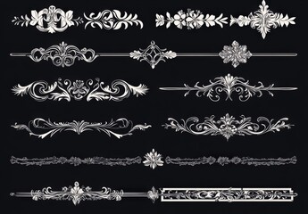 Fototapeta premium A set of black and white decorative lines