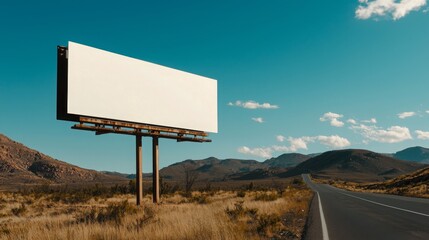 Blank billboard on desert highway. Advertising mockup