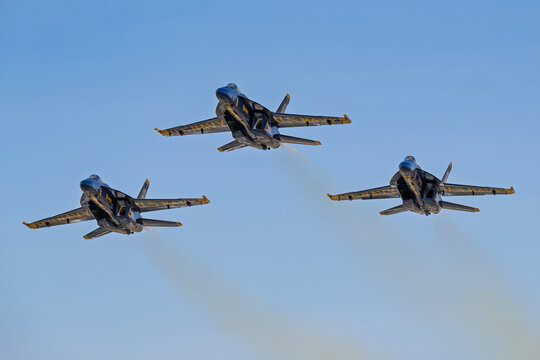 NAF EL Centro 2-1-2025 El Centro, CA USA..

The US Navy Blue Angels performing a 3 ship flight at the NAF El Centro preparing for the 2025 Airshow Season