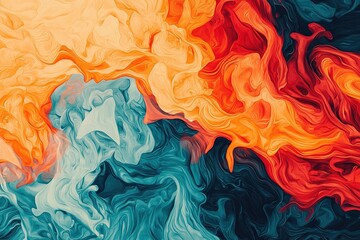 A vibrant abstract artwork featuring swirling patterns in shades of orange, blue, and yellow, creating a dynamic and energetic visual effect.