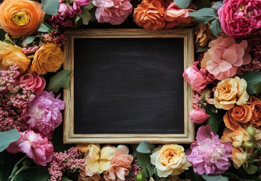 A black frame with a white chalkboard inside