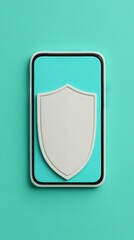 A minimalist smartphone design featuring a shield emblem on a teal background, symbolizing security and protection.