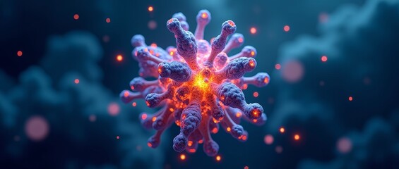 A microscopic representation of a virus, highlighting its unique structure and composition