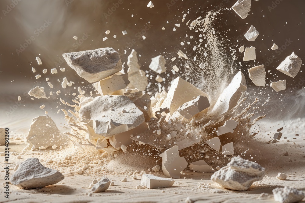 Poster vibrant chalk dust exploding in dynamic motion on soft surfaces