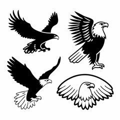 Fototapeta premium Majestic Eagle Silhouette Icons Flying, Perched, Swooping & Head Designs Bold, Strong Branding & Vector Art