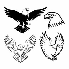Obraz premium Majestic Eagle Silhouette Icons Flying, Perched, Swooping & Head Designs Bold, Strong Branding & Vector Art