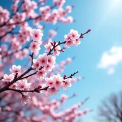 Obraz premium Delicate pink petals on a branch, symbolizing love and new beginnings