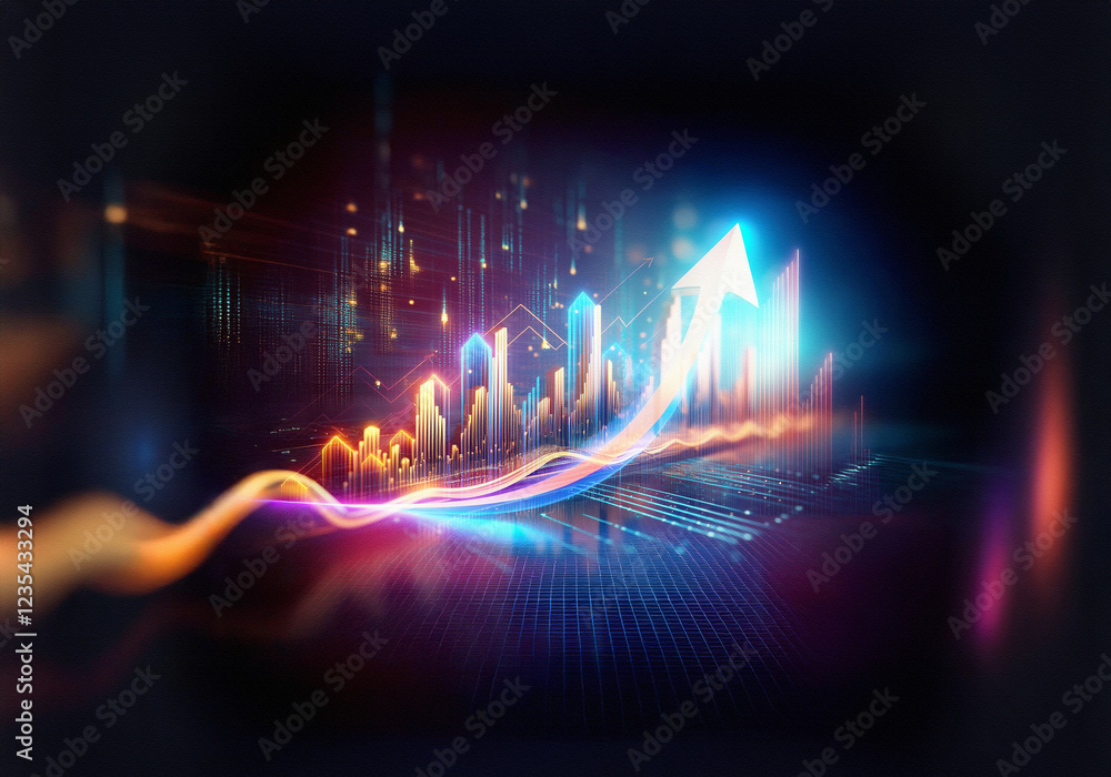 Aufkleber dynamic upward trending graph with glowing city skyline, illustrating growth and technological advan