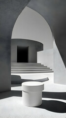 Fototapeta premium Modern Minimalist 3D Render of Architectural Space with White Cylinder Display