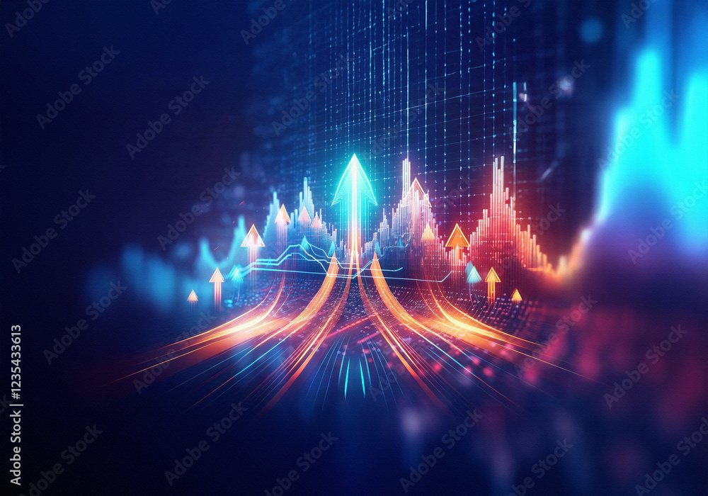 Poster abstract digital background with glowing blue and red lines on a dark background.