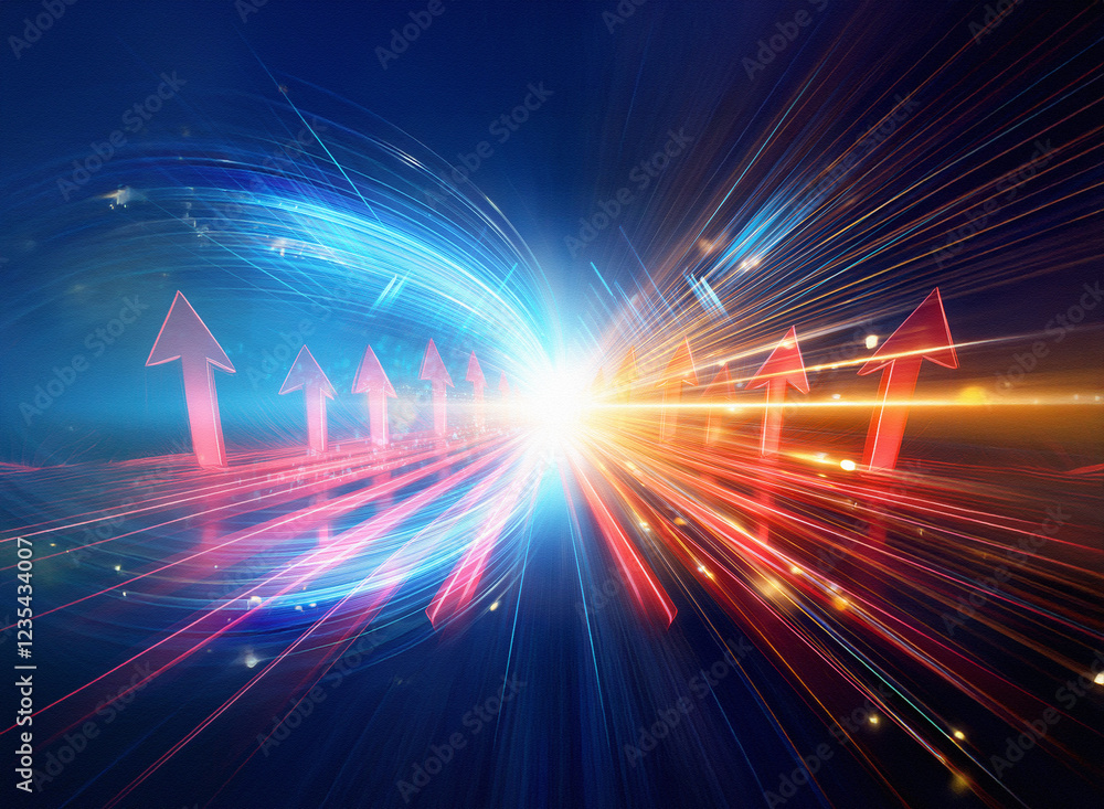 Aufkleber Abstract image depicting converging streams of light and upward-pointing arrows, symbolizing growth, progress, and convergence of opposing forces.  A futuristic, dynamic scene of energy and advancemen