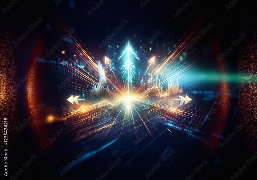 Aufkleber a glowing orange line graph rises amidst a sea of blue data points, suggesting growth and technologi