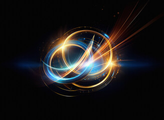 Obraz premium Intricate, glowing rings intersect, creating streaks of light against a dark background. The vibrant hues suggest energy and movement.