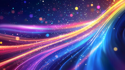 Fototapeta premium Colorful abstract light trails with bokeh effects creating a vibrant background