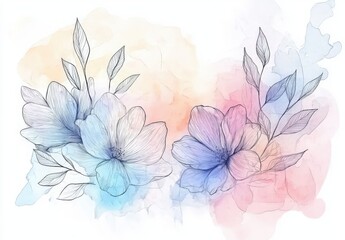 A drawing of flowers with a pink and blue background