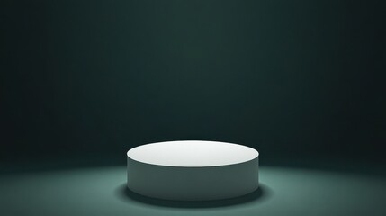 White cylindrical pedestal on dark green background