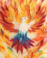 Obraz premium crafted colorful paper quilling techniques textured layers Vibrant phoenix rising from colorful flames.