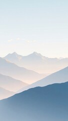 Serene landscape of mountains at sunrise with gentle atmospheric hues, perfect for phone wallpaper or background