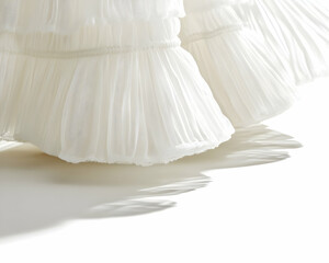 Elegant White Pleated Fabric with Lace Trim - Detailed Product Image