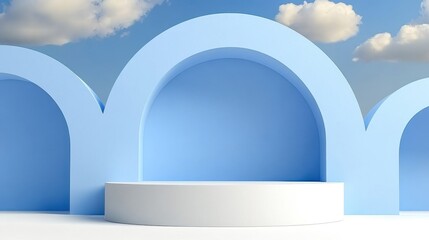Abstract Blue Archway Display With White Platform