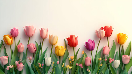 Vibrant 3D Render of Colorful Tulips on White Background