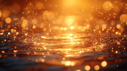 Naklejka premium Golden Background with Sparkling Water Ripples and Warm Glowing Light