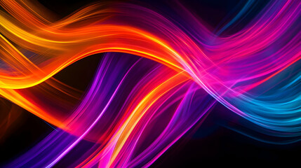Vibrant abstract light trails in dynamic motion against a dark background