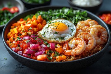 Spicy Shrimp Rice Bowl with Egg