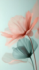 Fototapeta premium Abstract Floral Illustration Pastel Peach and Teal Flowers Soft Background