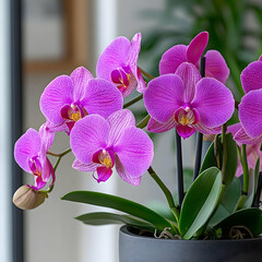 Fototapeta premium Vibrant Pink Phalaenopsis Orchid in Bloom Closeup Photo