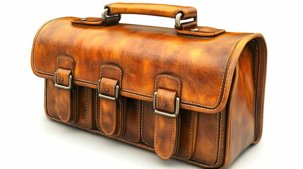 Vintage Brown Leather Briefcase 3D Render Illustration