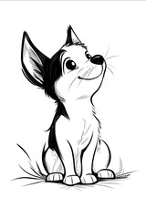 extremely simple cartoon style Puppy coloring book black and white