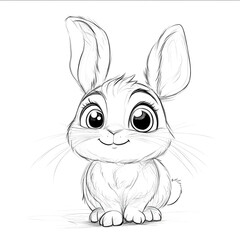 coloring page for kids tiny cute and adorable bunny with big eyes thick lines cartoon Style
