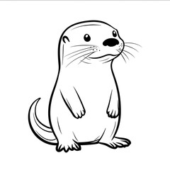 An cute otter in a clean blackandwhite line art style designed as a coloring book illustration The otter is drawn with soft rounded edges to create a friendly and whi