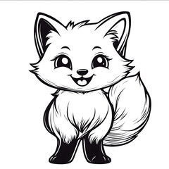 Fototapeta premium kawaii style coloring page of a cute friendlylooking fox with a smile standing up on two feet black and white no noise crisp thick lines outline art