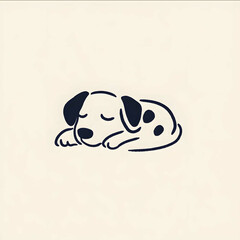A minimalist line drawing of a Dalmatian dog sleeping The dog is curled up peacefully with its head resting on its paws The lines are simple clean and elegant capturi