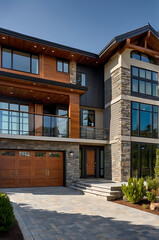 Fototapeta premium Luxury Modern House Exterior: Stone and Wood Design