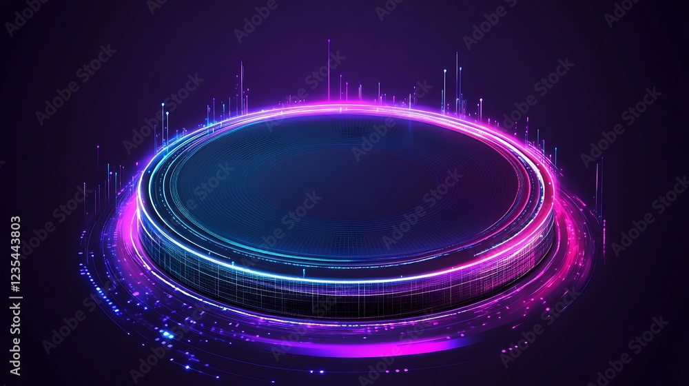 Poster abstract circular neon light display design