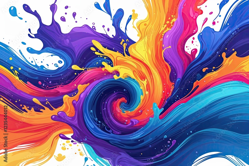 Poster dynamic colorful brush stroke ribbon flow in abstract wave design with fluid rainbow elements