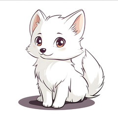 cute cartoon style simple and clean lines white background of artic fox