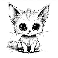 black and white coloring page cute baby animal with big eyes