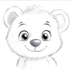 cute cartoon style baby bear face drawn with pencils with white background