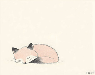 A cute fox sleeping on the ground a simple line drawing The background is white and plain A single color palette of brown for the fur and black lines Cartoon style mi