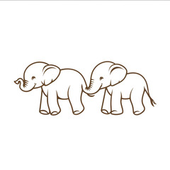 Fototapeta premium a simple outline of two baby elephants walking in line one holding the others tail White background only