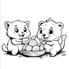 Coloring style black and white drawing on a white background lots of white space clear black lines cute easy coloring book for kids cartoon style thick line no shadin