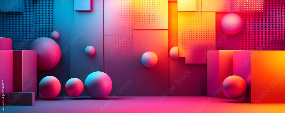 Aufkleber vibrant geometric shapes and spheres create a dynamic abstract background