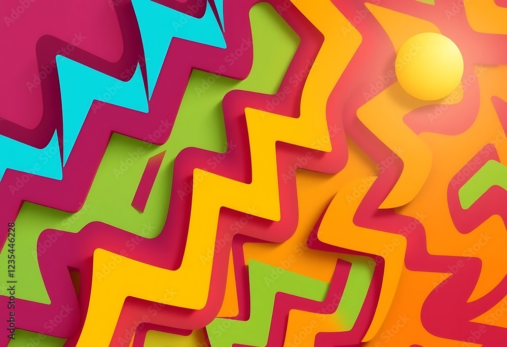 Poster abstract colorful zigzag pattern with sphere