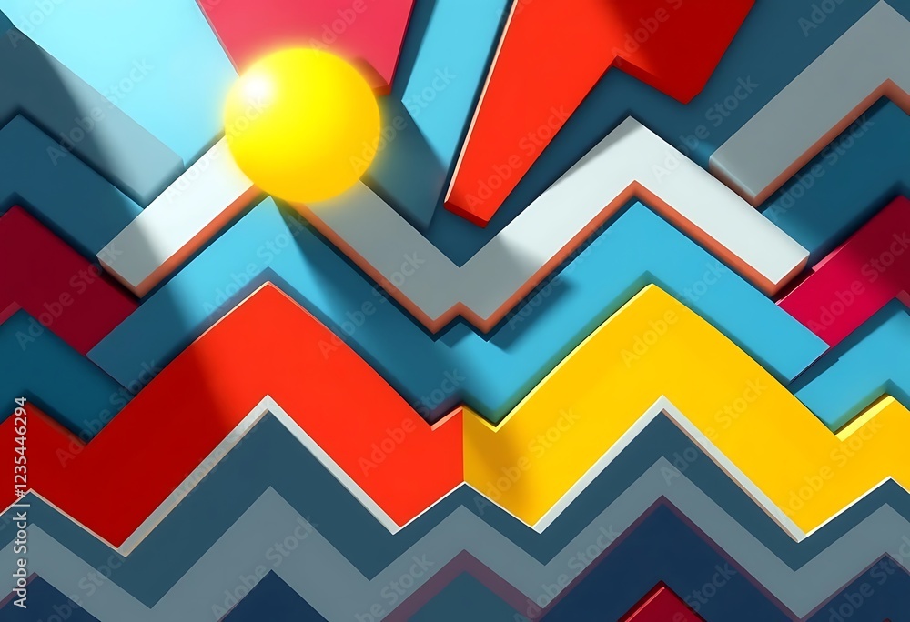Poster abstract colorful zigzag pattern with sphere