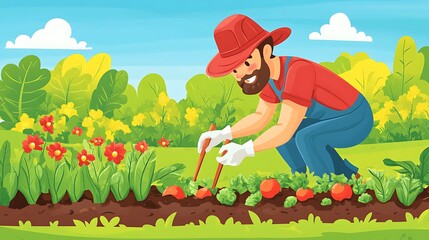 Farmer Harvesting Vegetables In A Sunny Garden